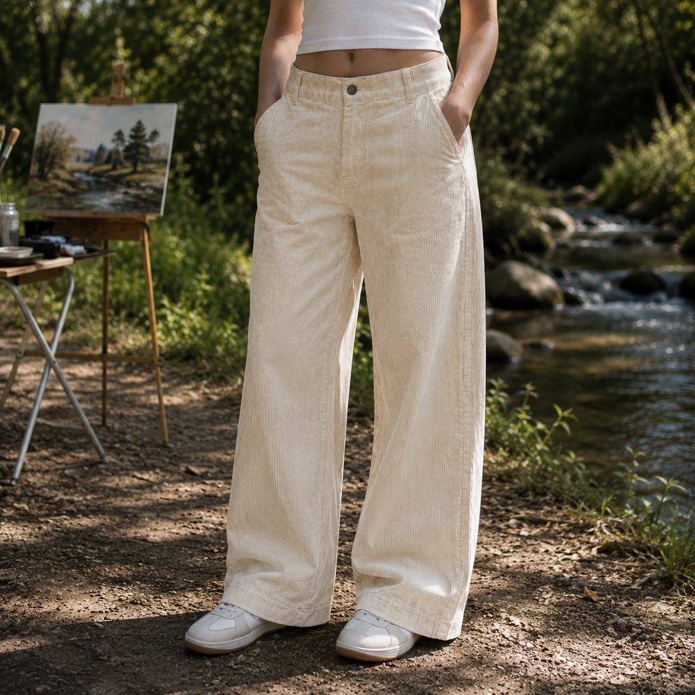 AG Adriano Goldschmied Womens Wide Leg Corduroy Pants Cream Beige High Rise 26